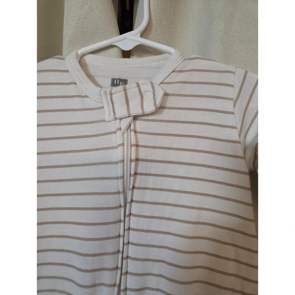 Hudson Baby Tan White Striped LS Cotton Sleep Sack Wearable Blanket 3-9M